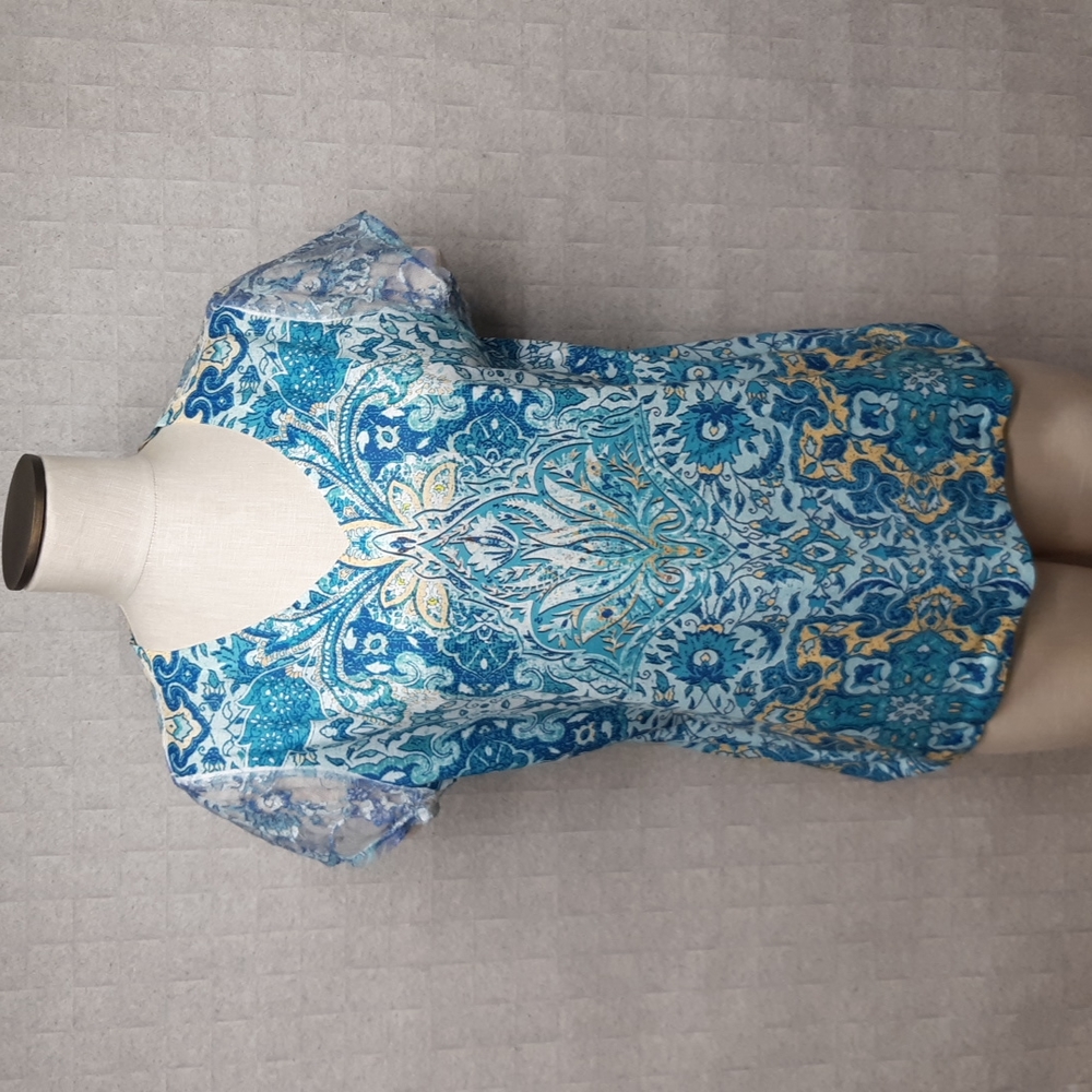 Chico's Women's Top in Blue and Gold Design